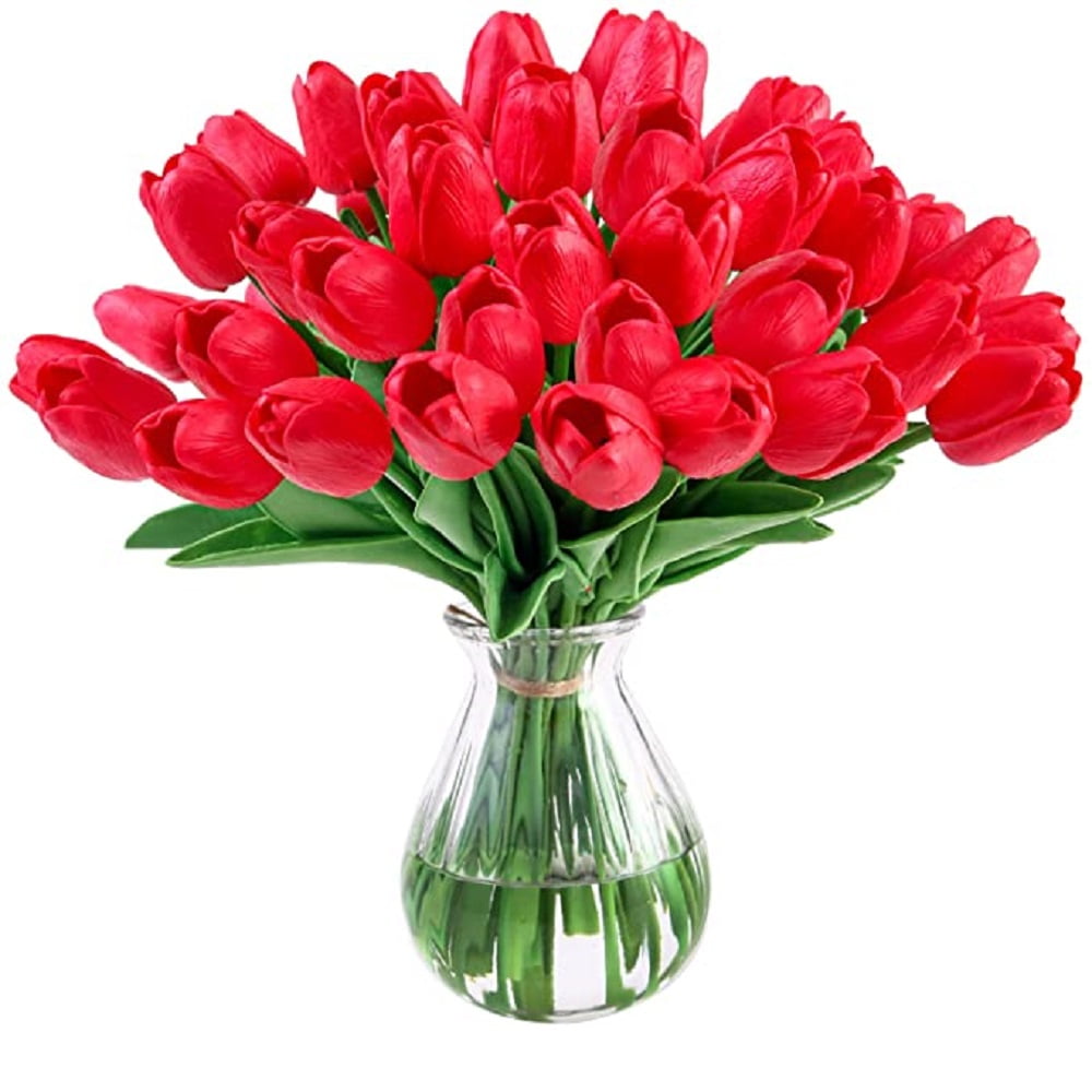 20 Pcs Tulips Artifical Flowers Real Touch Faux Tulip Stems PU Tulip