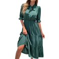 thumbnail image 2 of Kmdttou Women's Summer Casual Sexy FashionShort Sleeve Round Neck Solid Color Pleated Dress,Chic Day Dresses for Ladies Summer Wear, 2 of 6