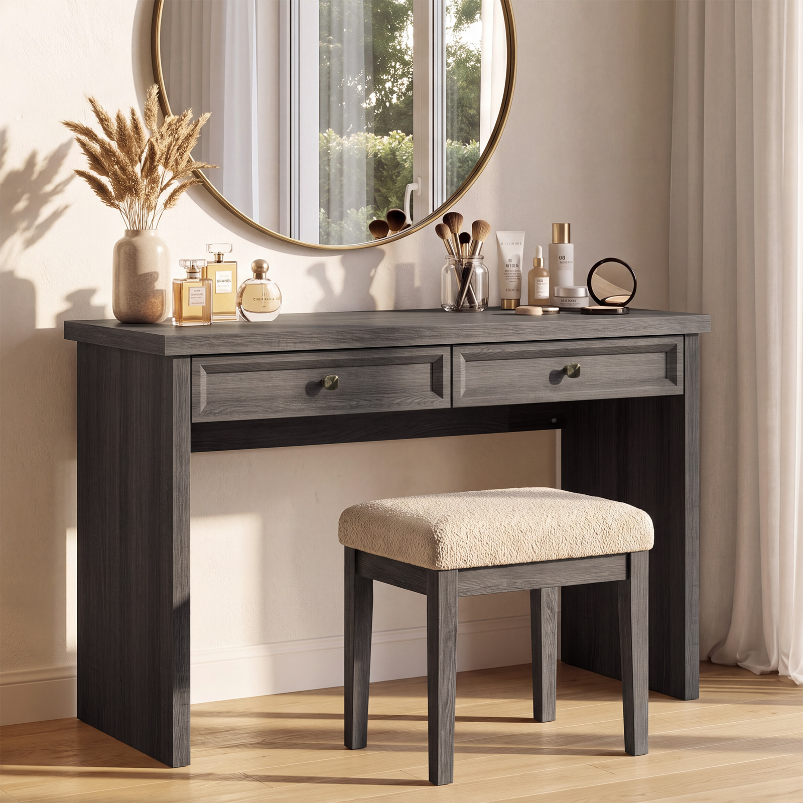 Bestier 47" Computer Desk with Drawers, Modern Farmhouse Gray photo 2