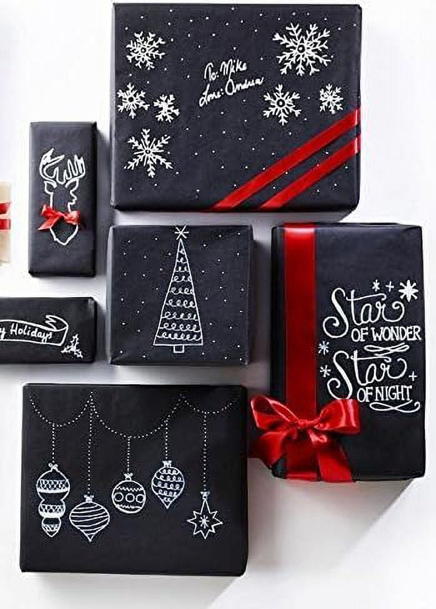 Black Wrapping Paper Roll for Women Men Boys Girls Kids - Solid Black Kraft Gift  Wrap Paper for Wedding Birthday Christmas - 1 Roll, 17.7inch x 32.8feet 