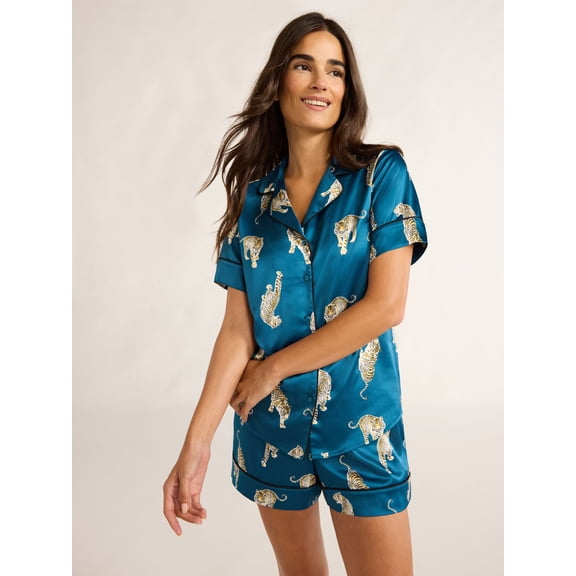 Joyspun Womenβs Stretch Satin Shortie Pajama Set, 2-Piece, Sizes XS-3X
