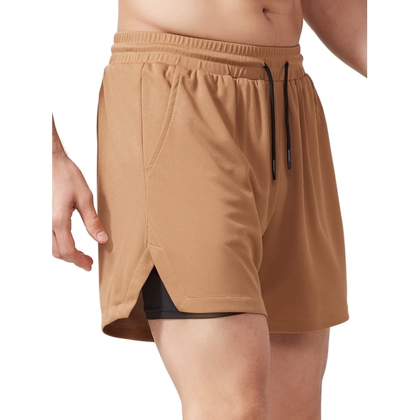 Pantalones cortos de hombre con forro 2 en 1 con bolsillos Trabilla para toalla Pantalones cortos deportivos para correr de secado rápido