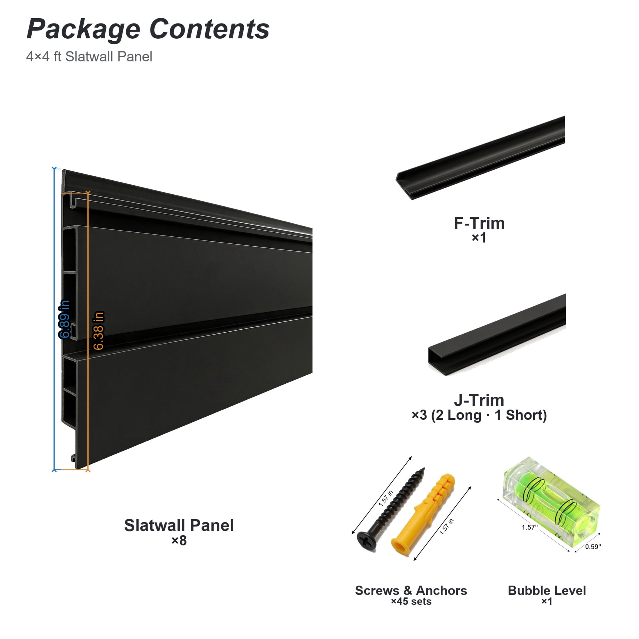 GDF Studio 4x4FT PVC Slatwall Panel Kit Garage Storage System with 12 Hooks, Lightweight Water-Resistant Panels, Black