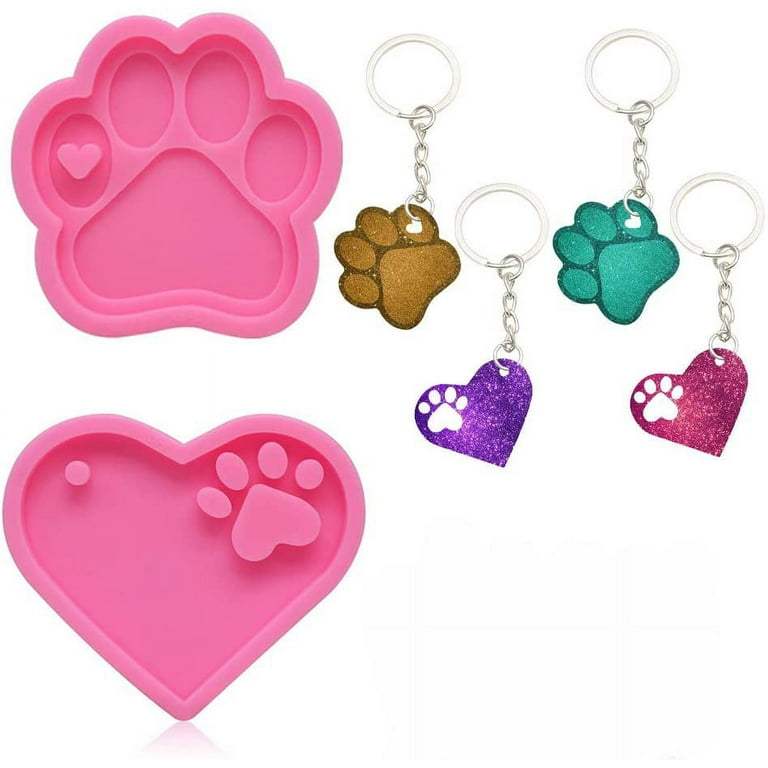 lyfLux 16pcs Silicone Resin Keychain Mold Set, Heart Cat Paw Round Dog Tag  Charm Resin Molds with 10 Pieces Key Rings for DIY Keychain Decoration