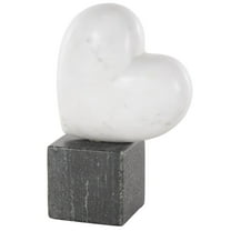 5" x 9" White Marble Slanted Heart Sculpture with Black Block Base, by DecMode