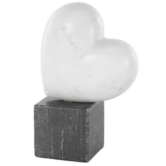 5" x 9" White Marble Slanted Heart Sculpture with Black Block Base, by DecMode