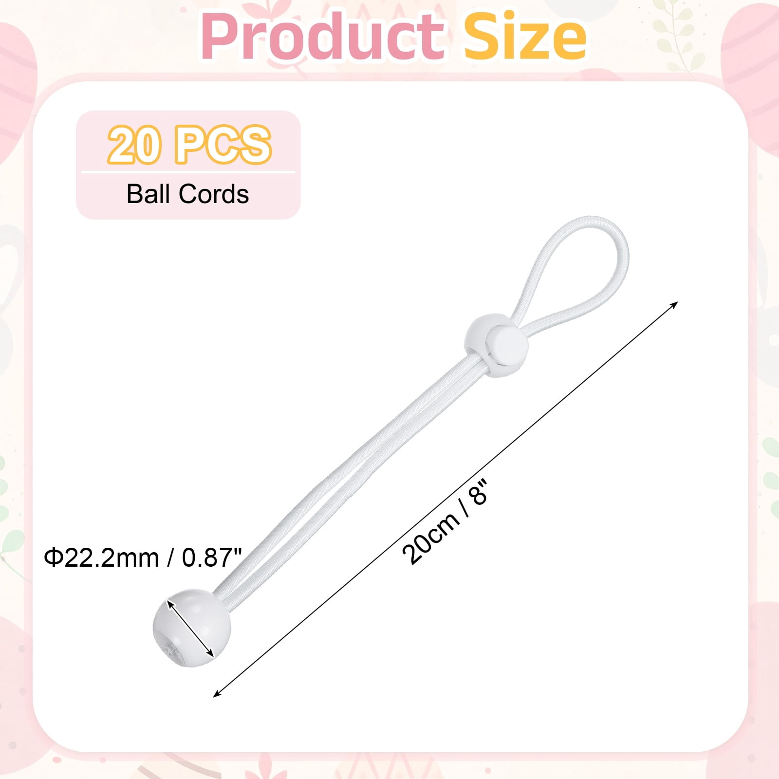 Uxcell Ball Bungee Cords, (20cm / 8 Inch, White) (20 PCS) Universal Bungee Tie Downs, Suit for Shelter Camping Cargo Outdoor Roller Blinds Tents Canopies Tarp
