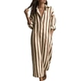 thumbnail image 3 of MaFYtyTPR Women's Striped Maxi Shirt Dress Long Sleeve Oversized Button Down Collared Side Split Casual Dresses with Pockets A-Brown XL, 3 of 6