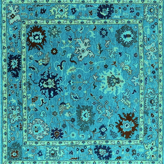 Ahgly Company Indoor Square Oriental Turquoise Blue Industrial Area Rugs, 5' Square