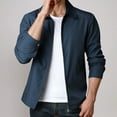 thumbnail image 2 of Miluxas Men Spring Casual Jacket Fashion Solid Turn Down Collar Lightweight Coat Mid-Aged Zipper Business Jacket Dark Blue, 2 of 8