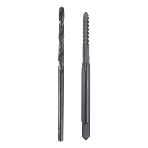 Uxcell Tap and Drill Bit Set, 1pcs 2-56 UNC Straight Flute Thread Screw Taps & 1pcs 1.8mm Twist Drill Bits, Black Oxide HSS-6542 Tapping Threading Tool Kit