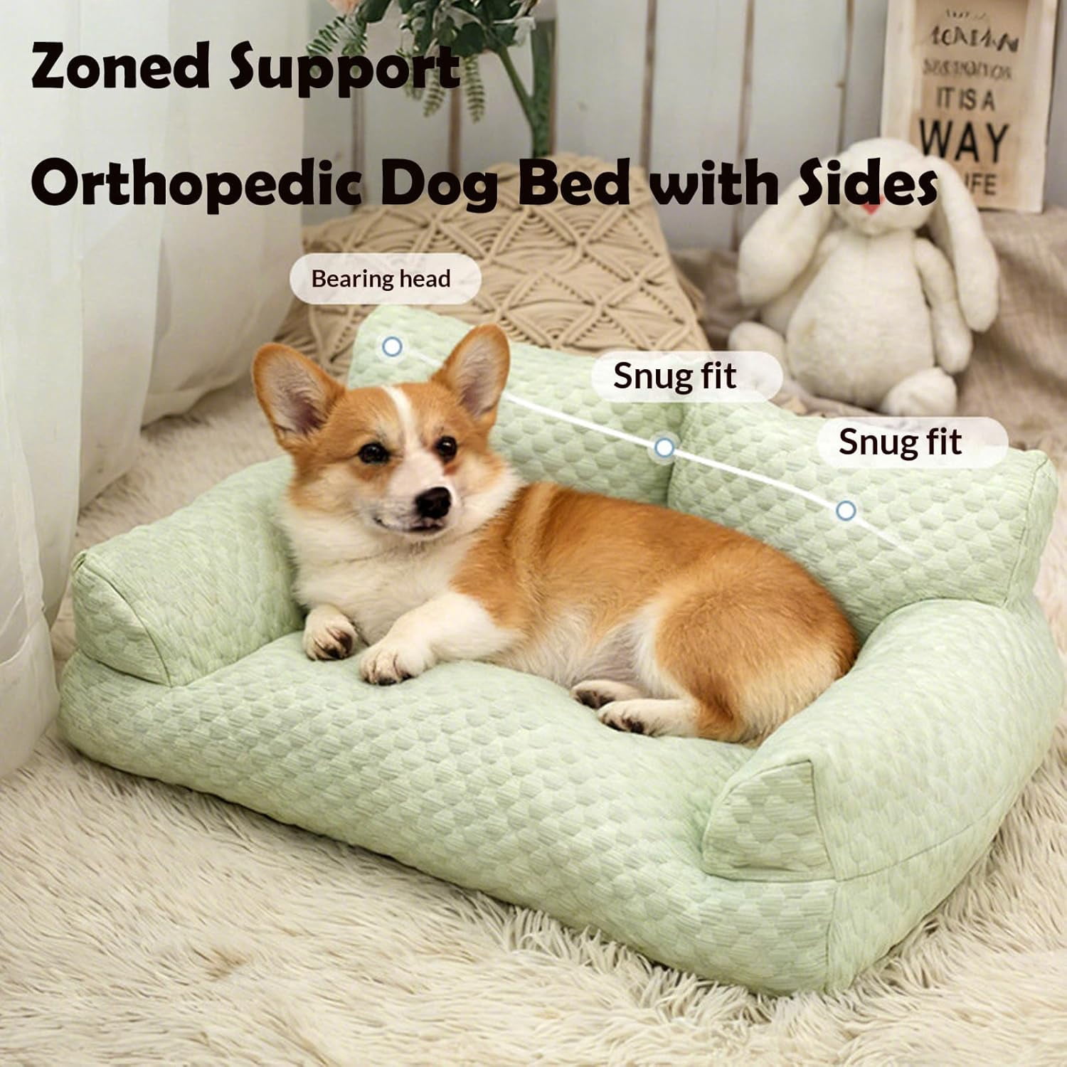 Dog Cooling Sofa Bed, Orthopedic Bolster Dog Sofa Bed, Breathable Sleeping Couch Pet Bed, Waterproof Lining and Nonskid Bottom, for Large Small Dogs & Cats (Blue, XL-35.43 * 21.65 * 9.84 in)