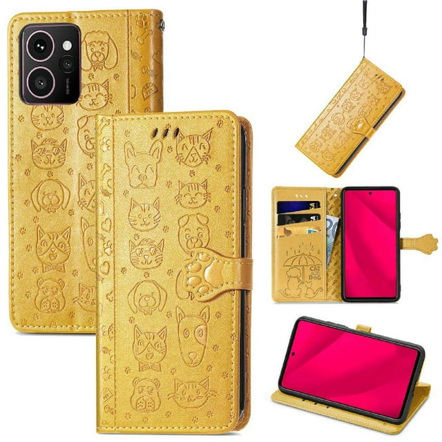 Funda Cartera FOXDOCK para HMD Skyline , Flip PU con Relieve de Gatos y Perros, Tarjetero y Soporte