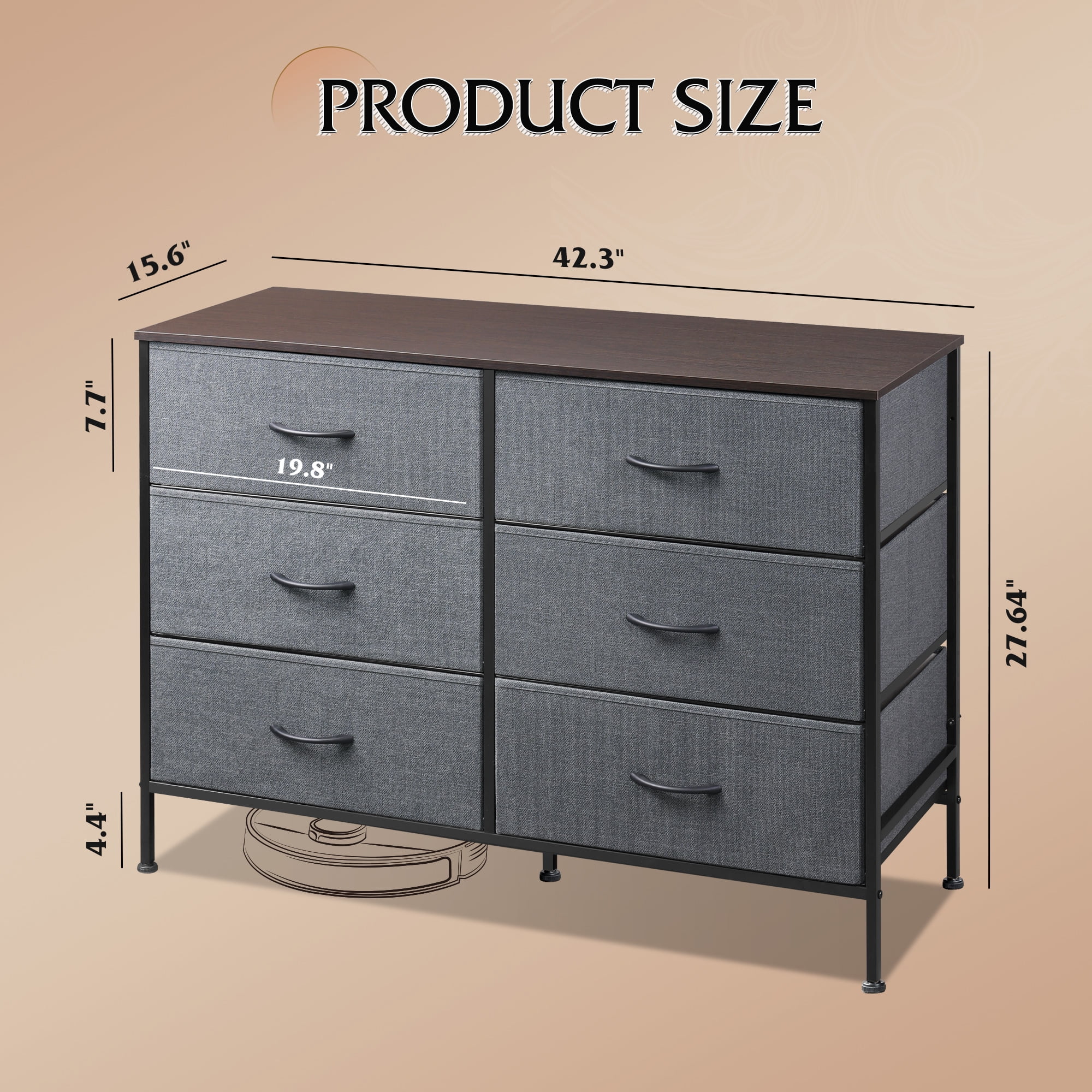 GALAXHERO 6-Drawer Fabric Dresser, 50-Inch TV Stand Wide Chest of Drawers for Bedroom, Closet, Living Room, Dark Gray
