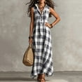 thumbnail image 6 of Bxsruta Womens Maxi Dress Plaid Long Casual Sundress Button Down Sleeveless Shirt Dress, 6 of 7