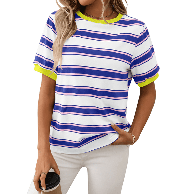 Camisetas de Corta con Bloques de Color A Rayas en Amarillo, y M