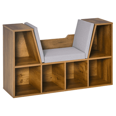 HOMCOM 6-Cubby Bookcase Bookshelf with Cushion Reading Nook, Rustic Brown
