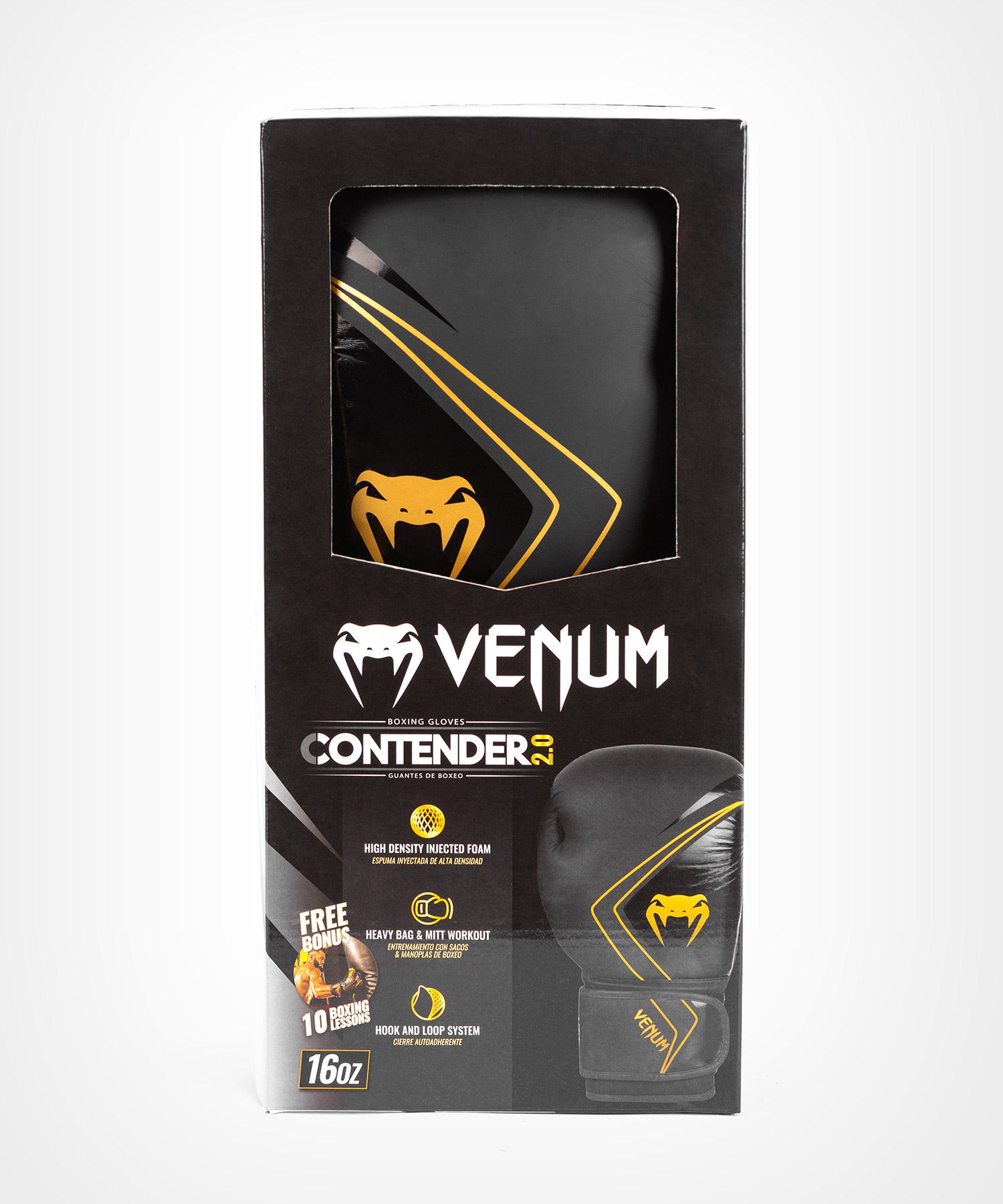 VENUM PU CONTENDER 2.0 BOXING GLOVES – BLACK/GOLD – 12OZ – UNISEX – SPARRING AND BAG TRAINING