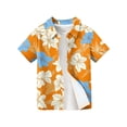 thumbnail image 4 of Abcomgle Hawaii Shirts for Boys Cartoon Floral Print Beach Shirts for Boys Button Down Short Sleeve Cruise Spring Shirts for Boys,Saffron,5-6Years, 4 of 5