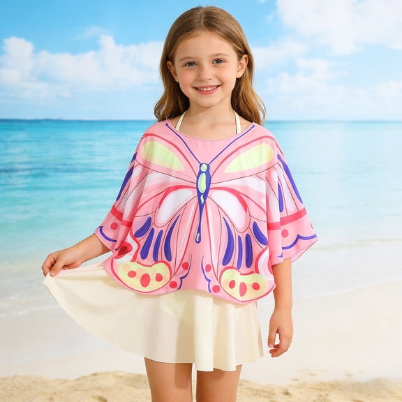 Baby Swimsuit Girl's Butterfly Mesh Sunscreen Beach Cover Up Baby Bathing Suit Girl Pink 3-4 Years