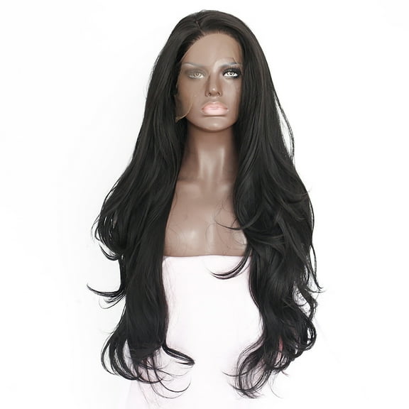 Unique Bargains Lace Front Wigs for Women 26" Black Long Natural Curly with Wig Cap
