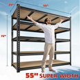 thumbnail image 2 of 55" W Storage Shelves, 2550LBS Garage Shelving Heavy Duty, 5-Tier Heavy Duty Shelving, Adjustable Metal Shelving Unit for Garage, Warehouse, Pantry, Kitchen, 55" W × 24" D × 72" H, Black, 2 of 17