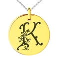 thumbnail image 1 of Stainless Steel Letter K Initial Floral Monogram Engraved Small Medallion Circle Charm Pendant Necklace, 1 of 4