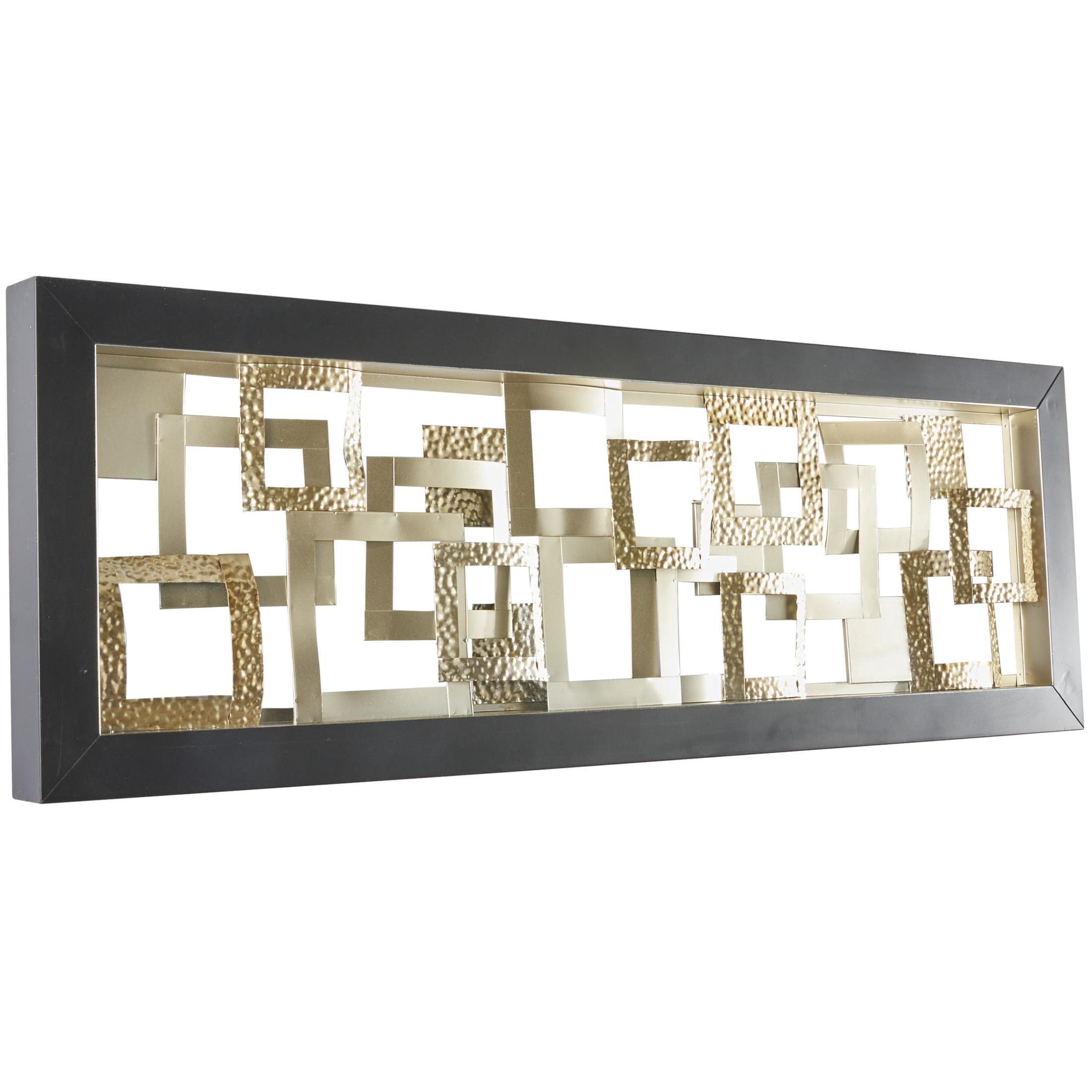 DecMode Gold Metal Hammered Geometric Wall Decor with Layered Squares and Black Frame