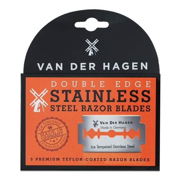 Van Der Hagen Basics Double Edge Razor Blades, Stainless Steel, 5 Count (Men)