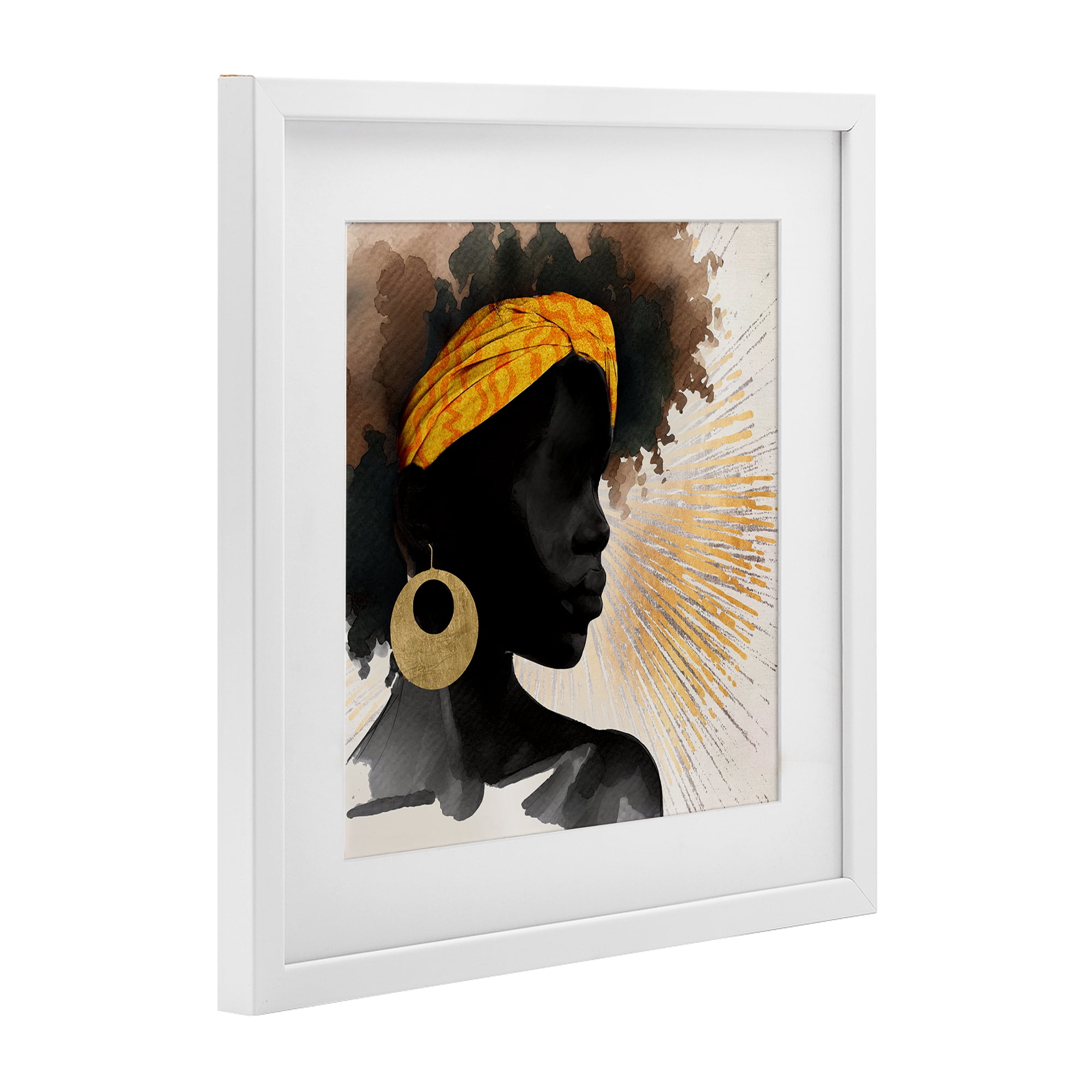 Stupell Industries Sunburst Silhouette with Headwrap White Framed Print Under Glass, design by CAD Designs