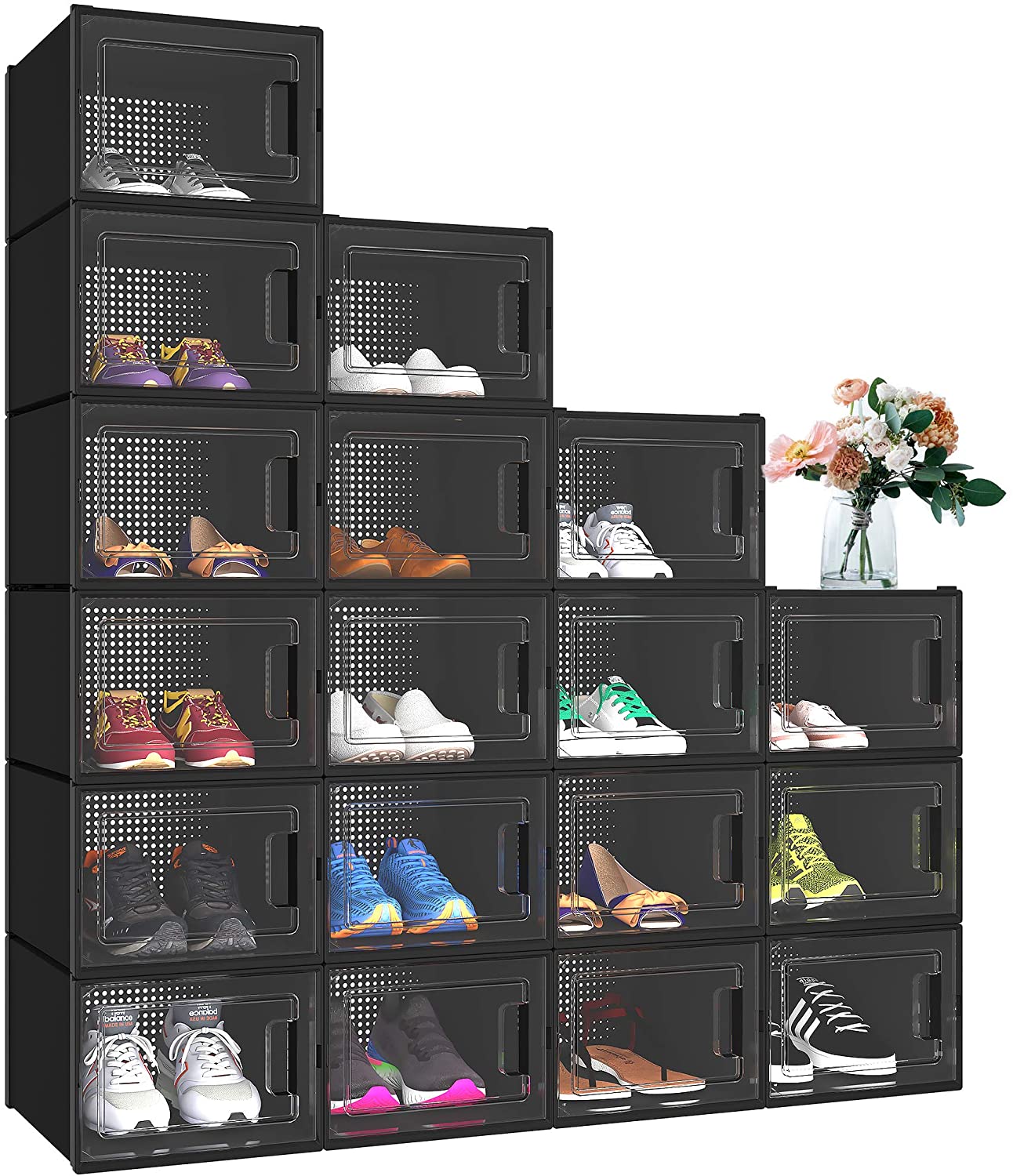 YITAHOME XL Shoe Box Set of 18 Shoe Storage Organizers Heavy Duty Stackable Clear Shoe Storage Box Rack Containers Drawers White//Large Size