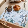 thumbnail image 3 of Coastal Starfish Placemats Set of 12 Summer Ocean Coral Place Mats Indoor Wipeable Table Mats Washable Cloth Dining Table Placemats for Kitchen Holiday Party Home Decor 13x19 Inch, 3 of 9