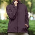 thumbnail image 2 of Arlun Oversized Zip up Rain Jackets for Women Lightweight Waterproof Windbreaker Hooded Raincoat 2025 Fashion Solid Color Packable Rain Outwear with Pockets Purple XXXL, 2 of 4