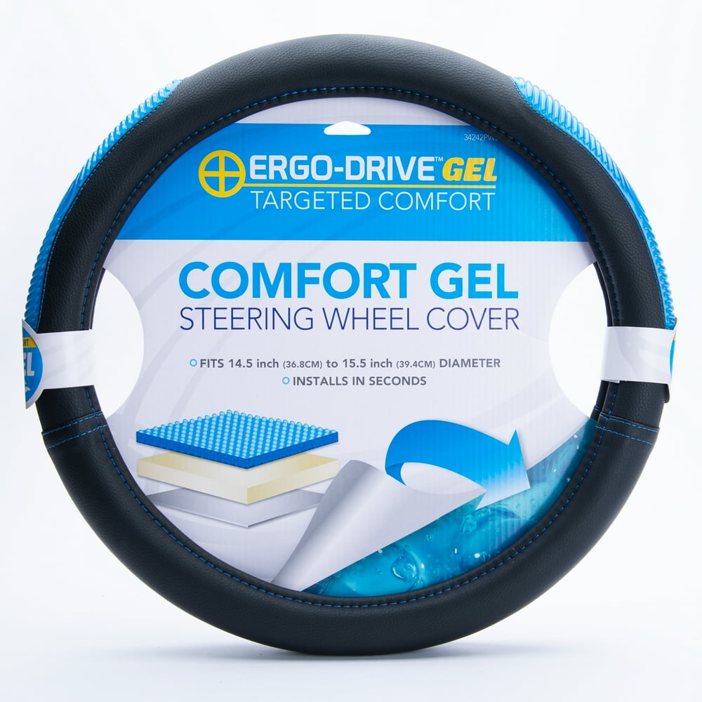 Ergo Drive Comfort Gel Steering Wheel Cover, Black and Blue Accent