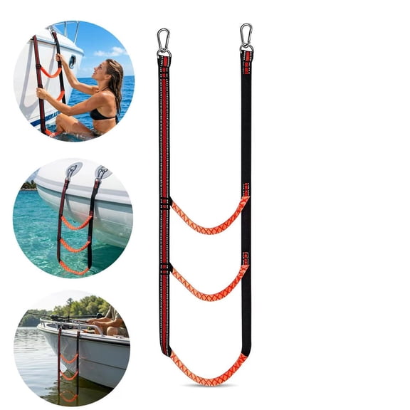 Gaoxin Boat Rope Ladder, 3 Step Marine Boarding Ladder with Hooks, Portable Dock Rope for Boat, Kayak, Yacht