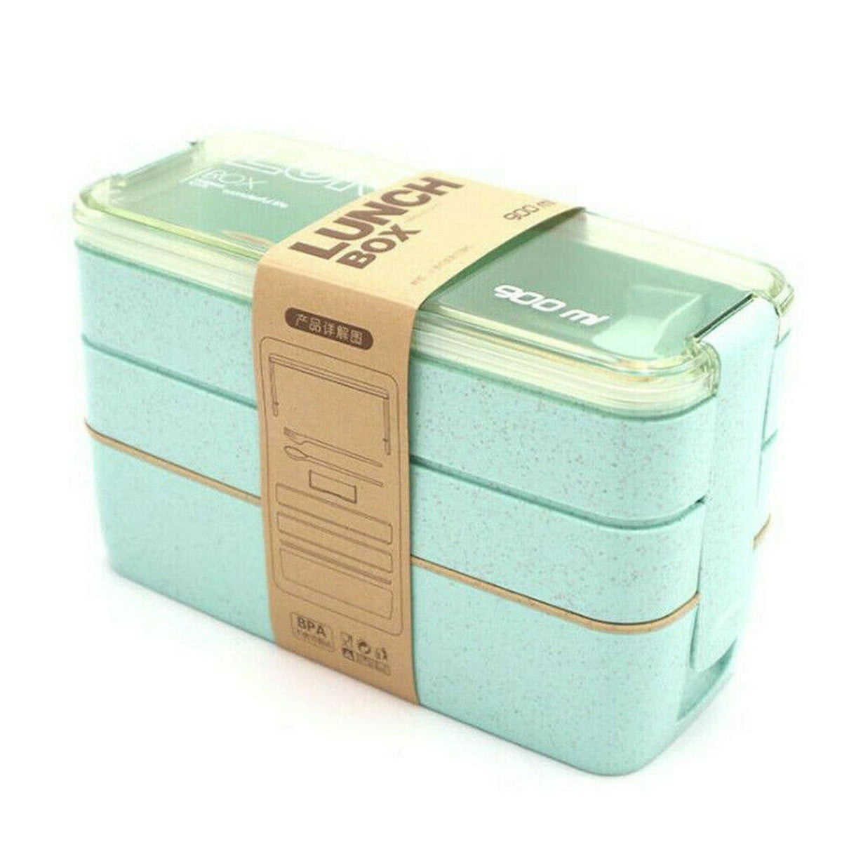 900ml 3 Layer Spoon Dinnerware Lunch Box Bento Box Food Storage Container