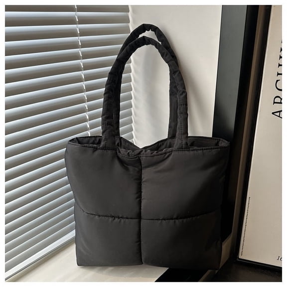 QIDITONG Quilted Grid Pattern Tote Bag for Women, Soft Puffer Shoulder Handbag with Simple and Stylish Design