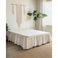 thumbnail image 2 of Beige Striped Wrap Around Bed Skirts for California King Bed 16" Drop,Bed Skirt with Elastic Belt Dust Ruffle Bed Valance Farmhouse Luxurious White Stripes Modern Abstract Art Bed Frame Cover, 2 of 7