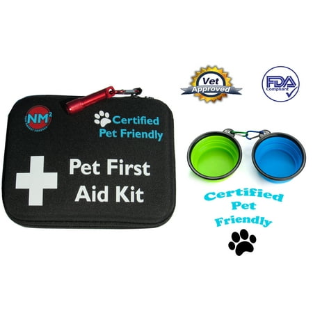 Pet First Aid Kit, 45-Pieces with Free 2-Pack Collapsible Pet Food Bowls