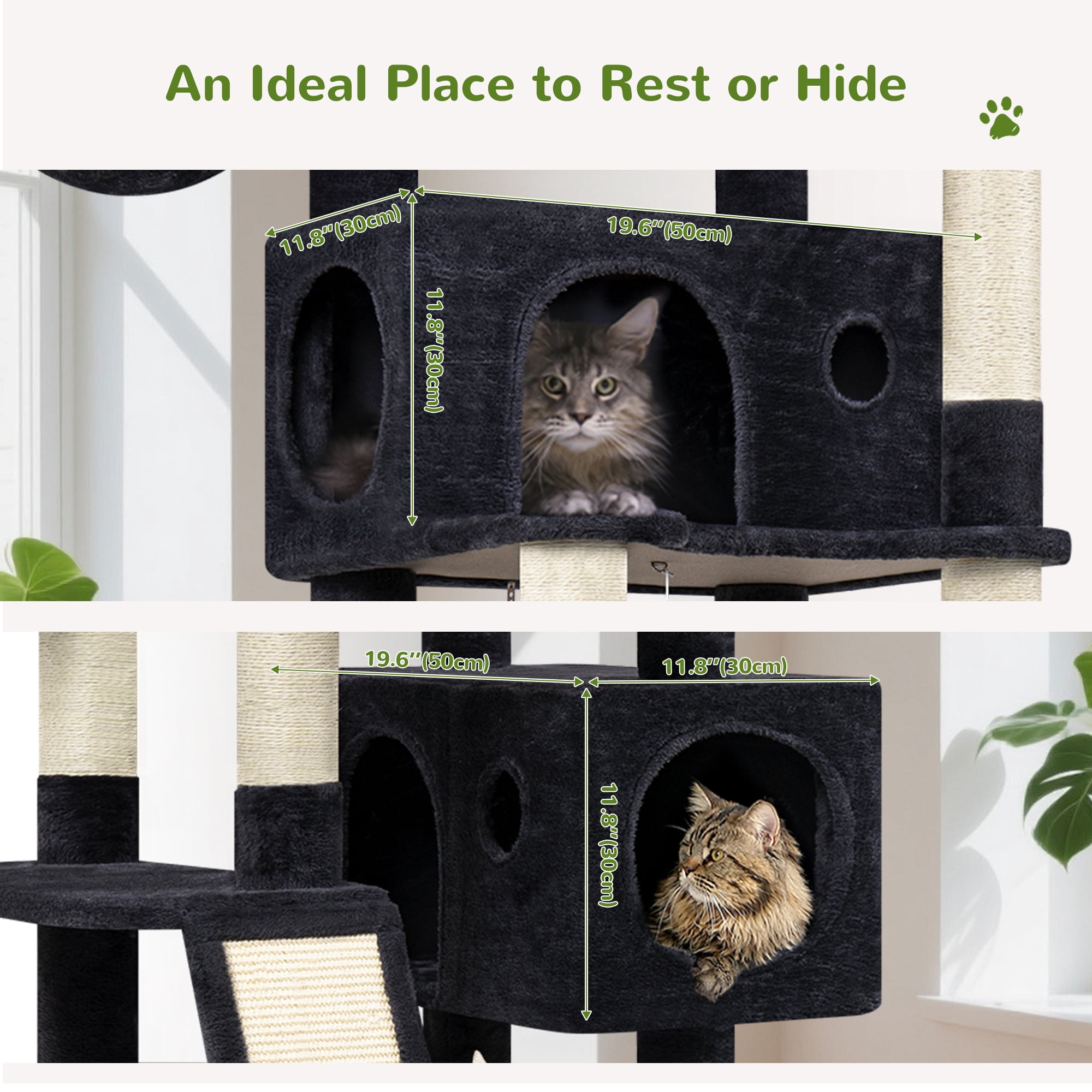 Globlazer 77" Large Cat Tree and Tower Condo for Indoor Cats with Sisal Scratching Posts, Condos, Hammock & Hammock, Light Gray Dark Gray