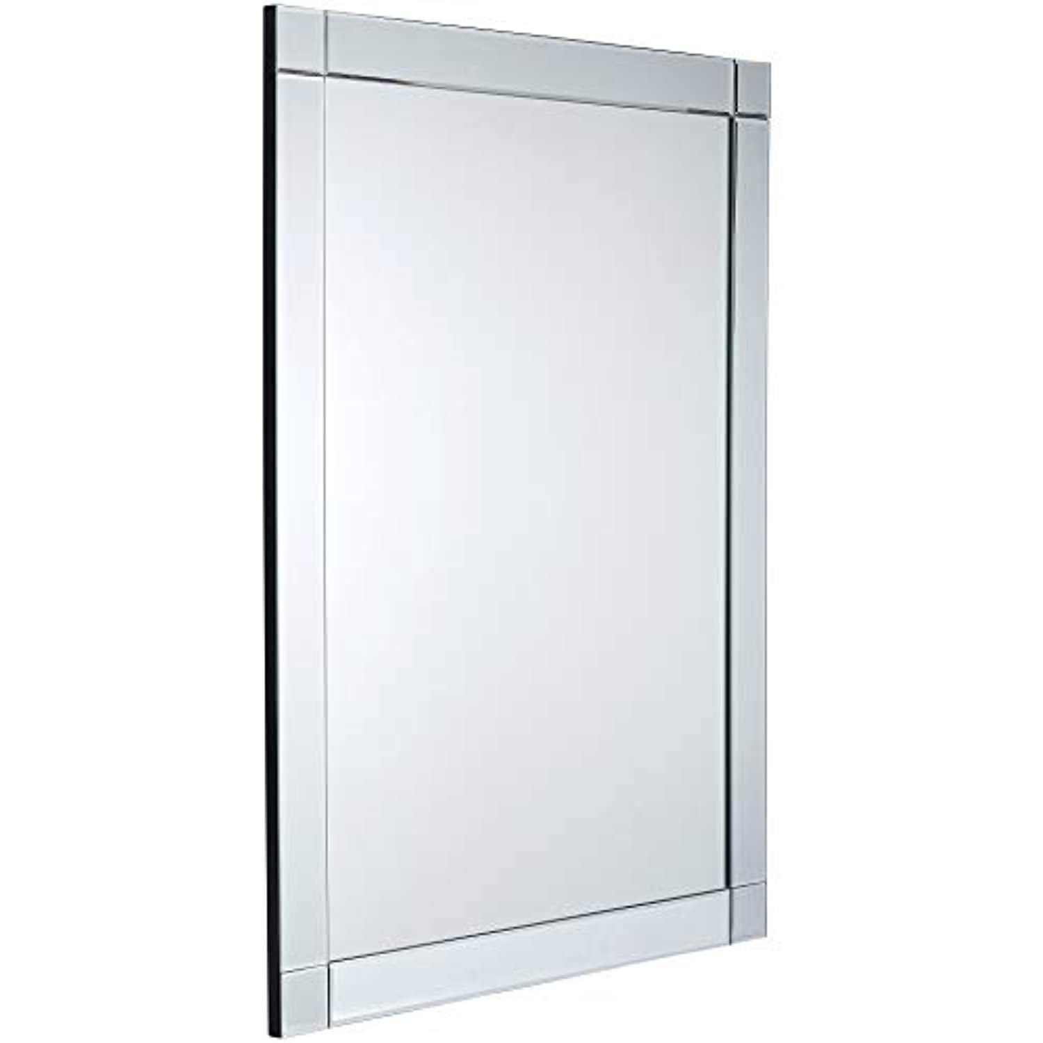 Hallway or Entry Modern & Classy Accent Decor for Vanity Hangs Horizontal 20x30 Wall Rectangular Mirror with Beveled Edge Hamilton Hills Large Silver Mirror with Squared Corner Frame Bathroom