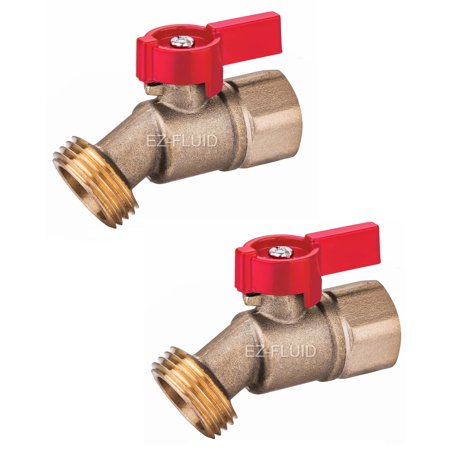 EZ-FLUID(2Pk) Heavy Duty 3/4 FIP X 3/4 MHT Brass Hose bib Male Hose Threaded Hose Connector 1/4 Turn No-Kink Hose Bibb Water Faucet Outdoor Garden Faucet Hoses Spigot Shut Off Valve