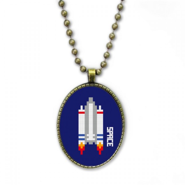 Collier de Pixel de Fusée de Vaisseau Spatial Univers Chaîne Vintage Pendentif Bijoux Collection