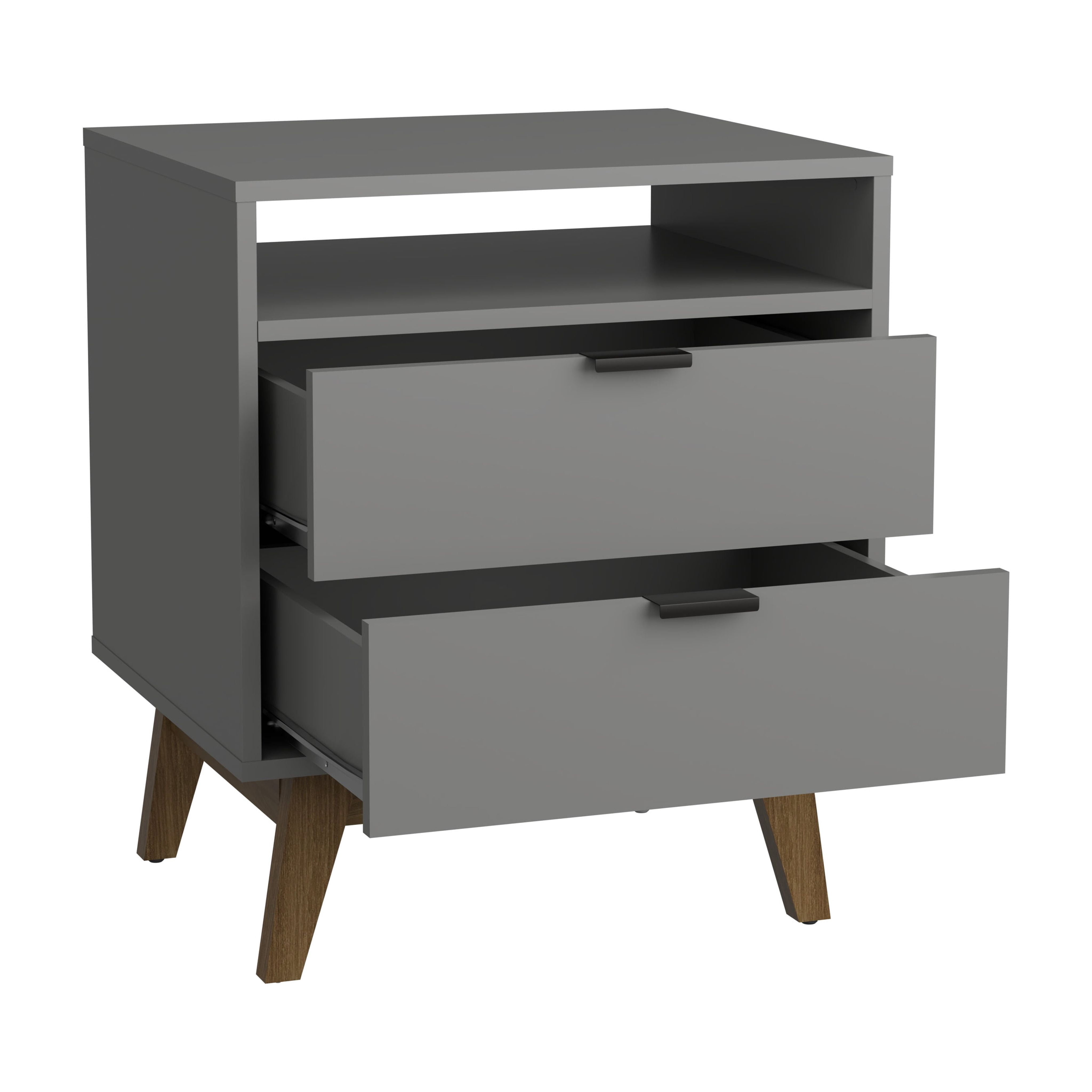 Kappesberg Hanford 2-Piece 21.25"W Mid-Century Modern 2-Drawers Nightstand - Gray - for Adults and Teens