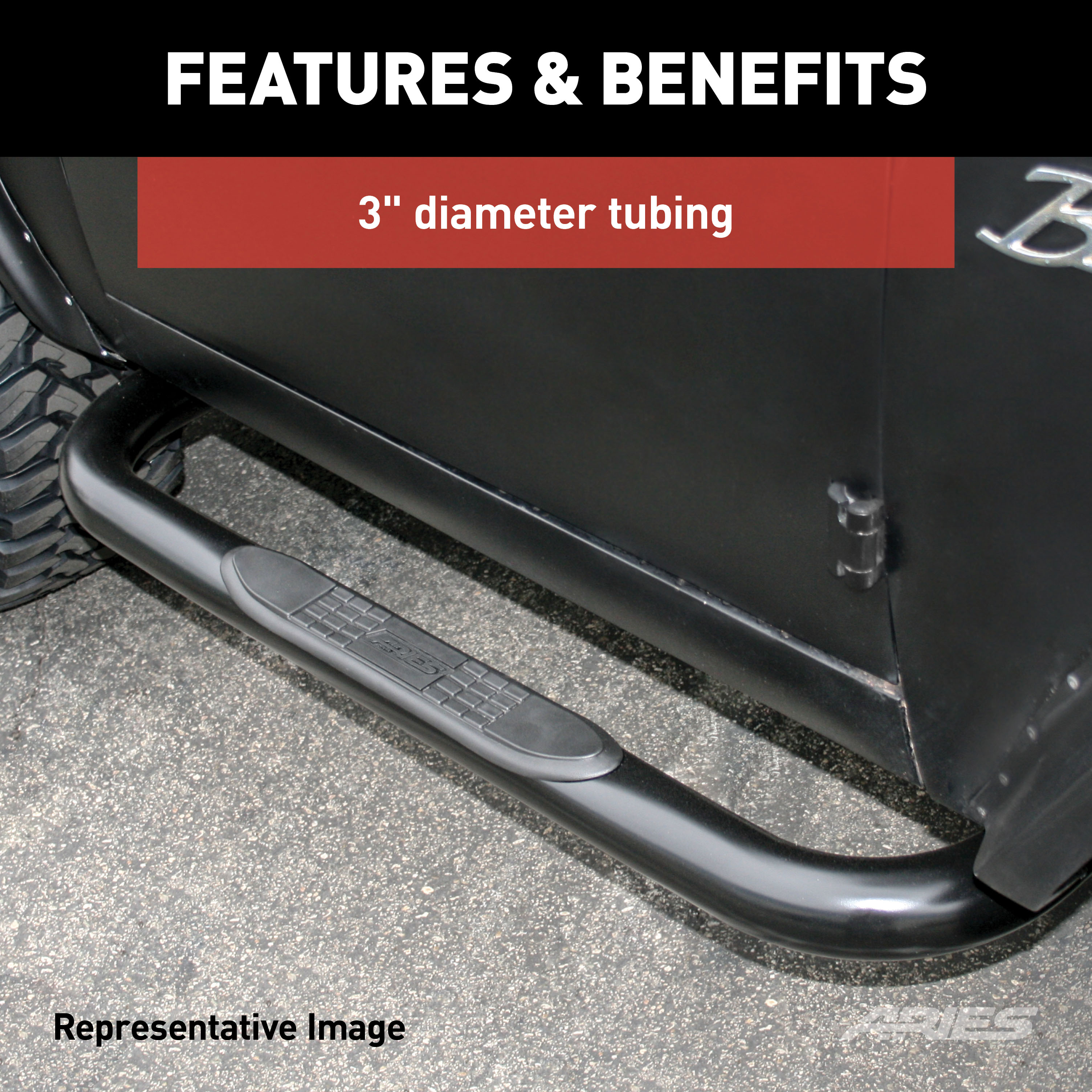 3" Round Semi-Gloss Black Steel Side Bars