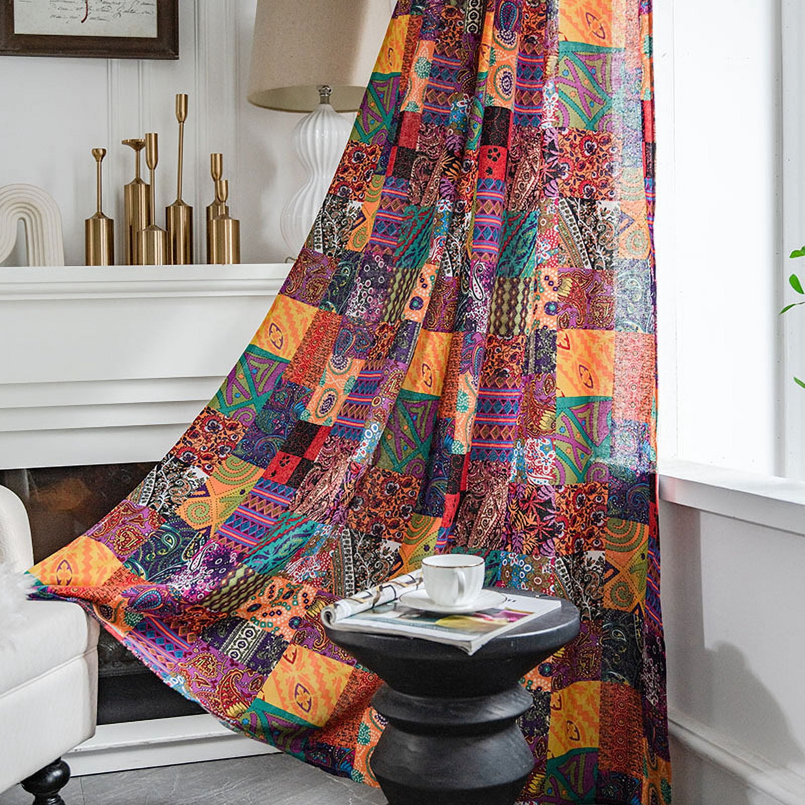 Zhuge Home Curtains for Bedroom Living Room,Semi-Blackout Country Cotton and linen Vintage Chic Tassels Hollow Window Treatment Rod Pocket Drape（2 Panel，78.7*55.1in,A74）