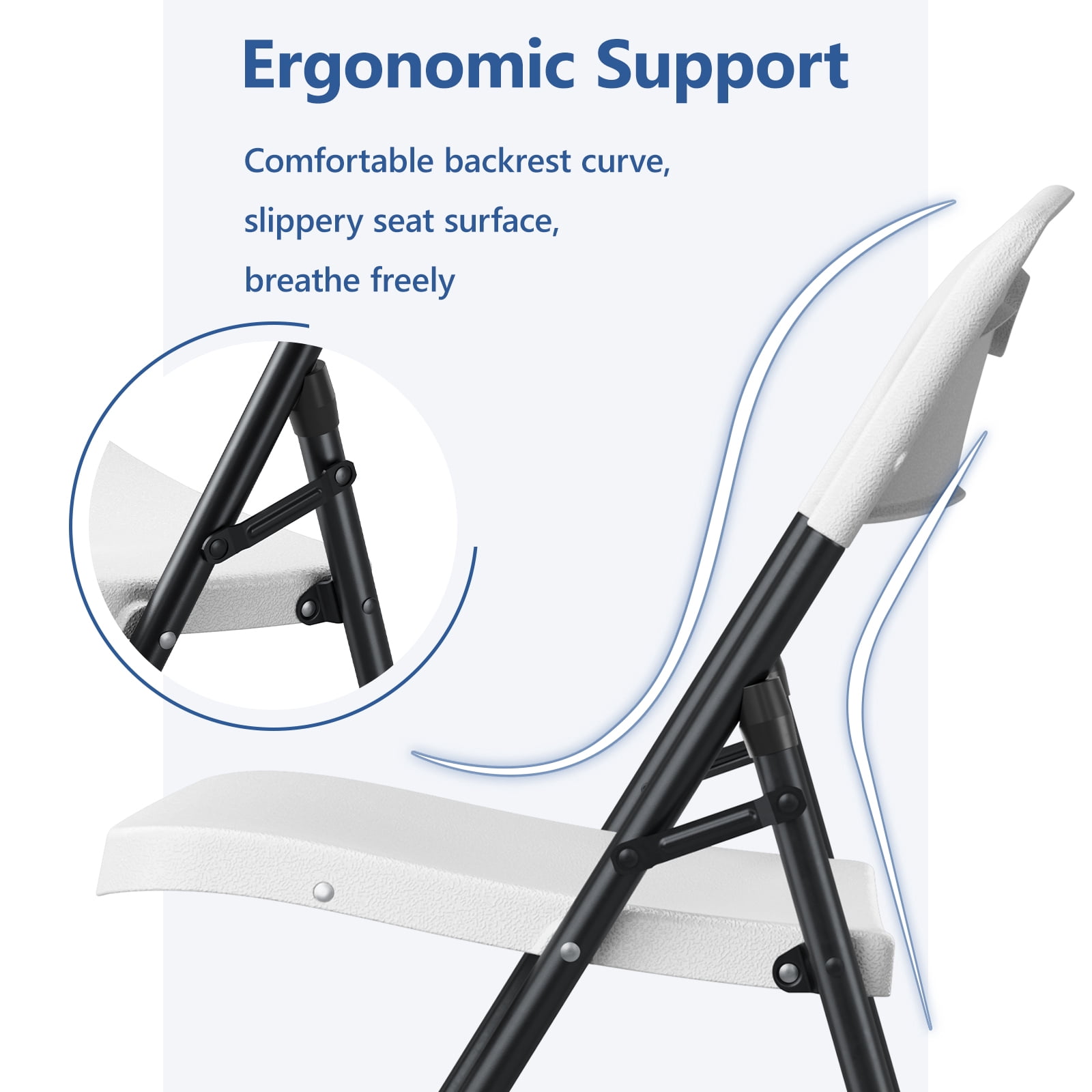HaiCube 6 Pack Portable Plastic Folding Chair with Back Support, Heavy Duty Steel Frame, Indoor Outdoor for Party Wedding Office Patio, White