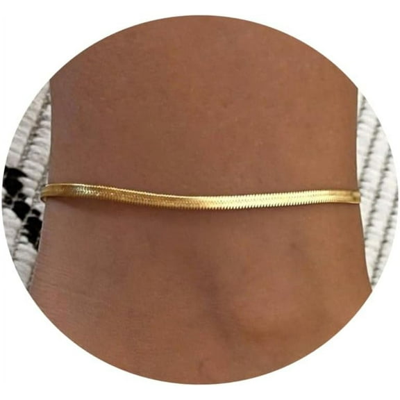 Ankle Bracelets for Women Dainty 18K Gold Plated Anklet Waterproof Round Beaded Paperclip Herringbone Pearl Chain Anklets Waterproof Beach Foot Jewelry