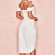 thumbnail image 3 of Vestidos blancos con hombros descubiertos para mujer, vestido sexy con corsé de corte bajo, vestido midi de boda de fiesta con división alta,S, 3 of 7