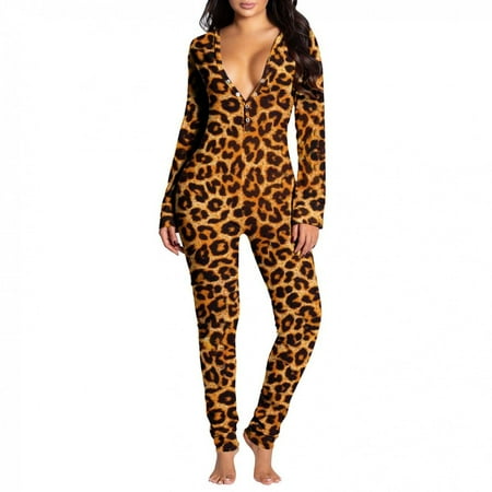 

Pajamas for Women KKCXFJX Women s Long Sleeve Button-down Front Functional Buttoned Flap Adults Jumpsuit